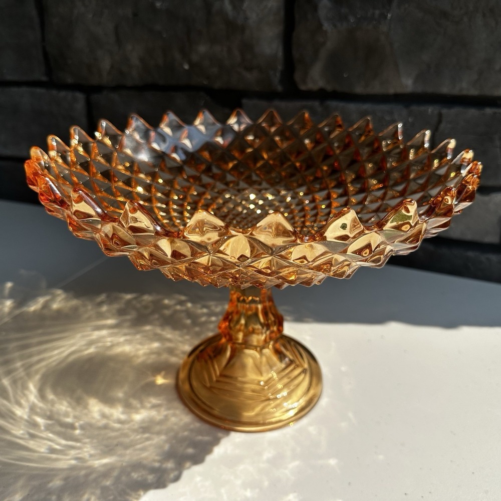 Vintage Westmoreland Glass Sawtooth 556 Golden Sunset Large Compote Fruit Bowl